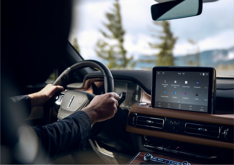 The Lincoln+Alexa app screen is displayed in the center screen of a 2023 Lincoln Aviator® Grand Touring SUV | Purchase Lincoln in Mayfield KY